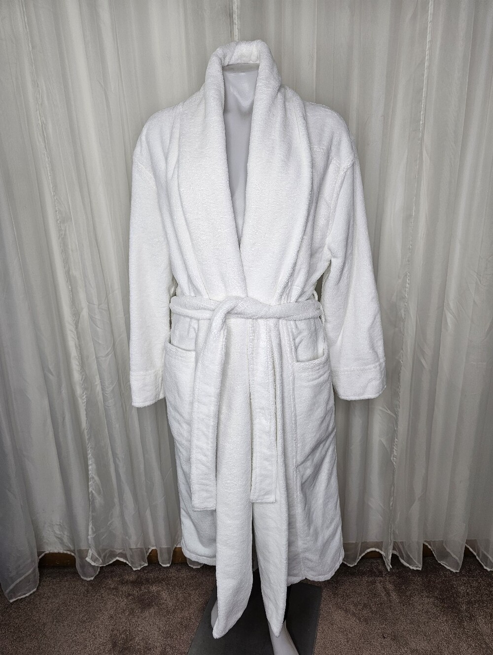 Heidi Weisel Logan Velvet Terry Spa Robe White Luxe Hotel Collection M/L Unisex